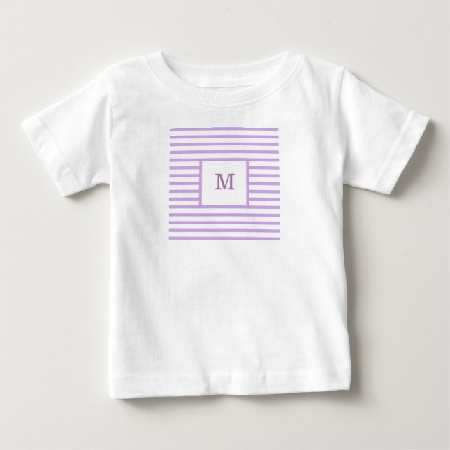 Lila och vit Rand Anpassningsbar Monogram T Shirt (Framsida)