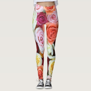 Lila och Vit ros med stor Rosa Leggings