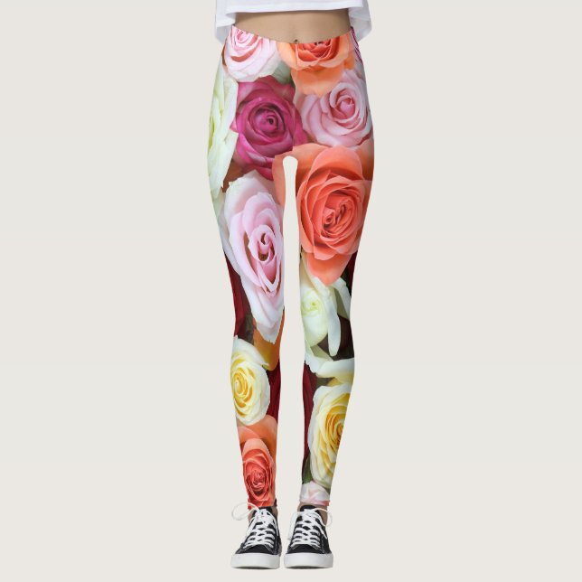 Lila och Vit ros med stor Rosa Leggings (Framsida)