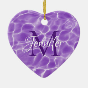 Lila och vit simbassengfoto monogram julgransprydnad keramik