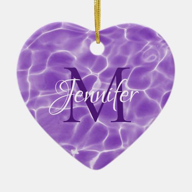 Lila och vit simbassengfoto monogram julgransprydnad keramik (Framsidan)