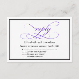 Lila och vit skript bröllopsvarukort OSA kort