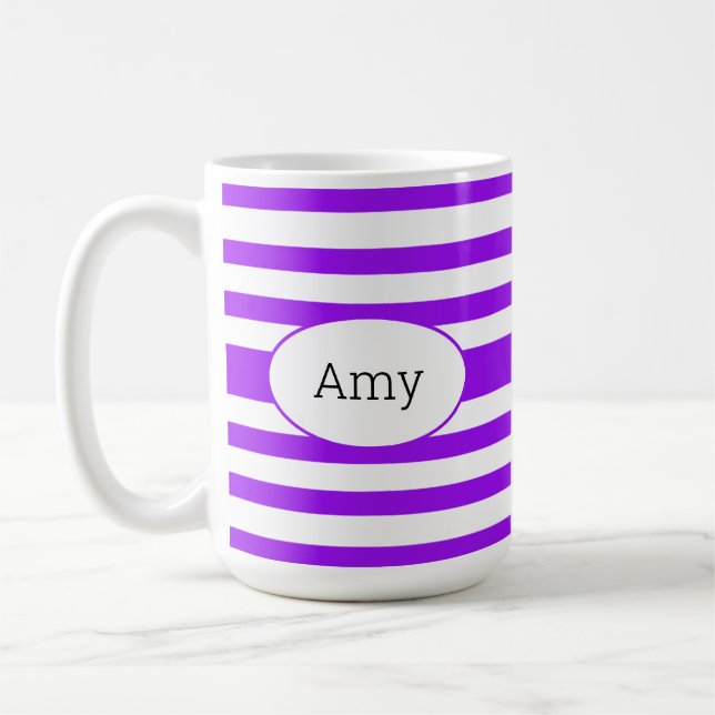 Lila och vit tjock, strimlad kaffemugg (Vänster)