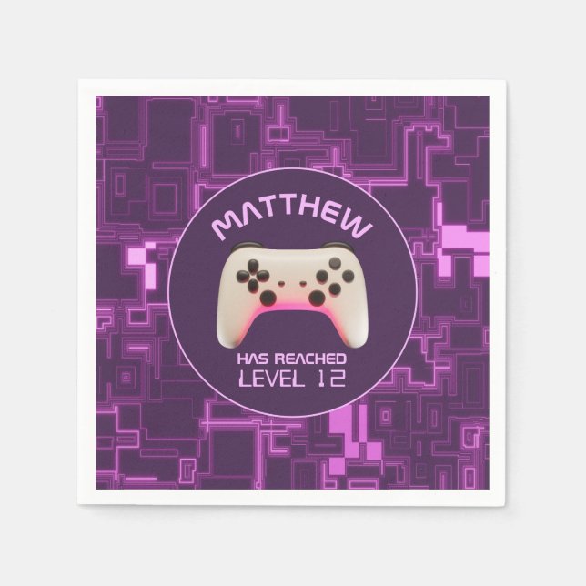 Lila- och vit videospelskontroll pappersservett (Framsidan)