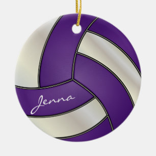 Lila och vit volleyboll DIY Namn Julgransprydnad Keramik