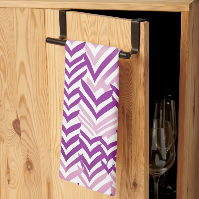 Lila och vit ZigZag Kökshandduk (Thirds Fold)