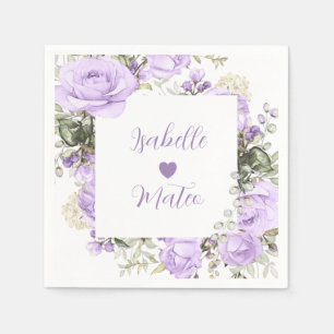 Lila och Vita Blommigtens Personlig Bröllop Pappersservett