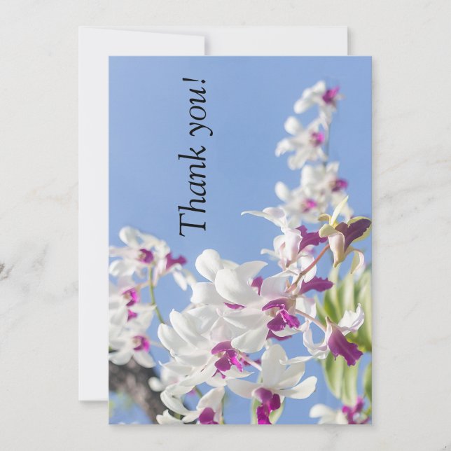Lila och vita blommor av orkidéer tack kort (Framsida)