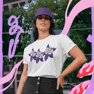 Lila och vita blommor Kvinnor i kolumbin T-shirt