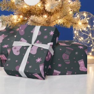 Lila och vita julklappar Svart jul Presentpapper