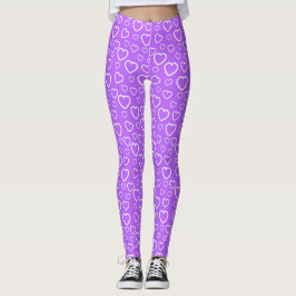 Lila och Vita Kärlek Hearts Mönster Leggings