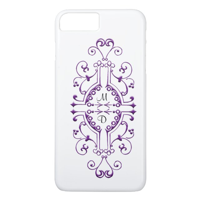 Lila och vita Monogram iphone case Case-Mate iPhone Skal (Baksida)