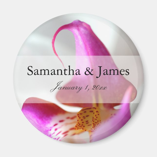 Lila och Vita orkid Bröllop Magnet (Framsidan)
