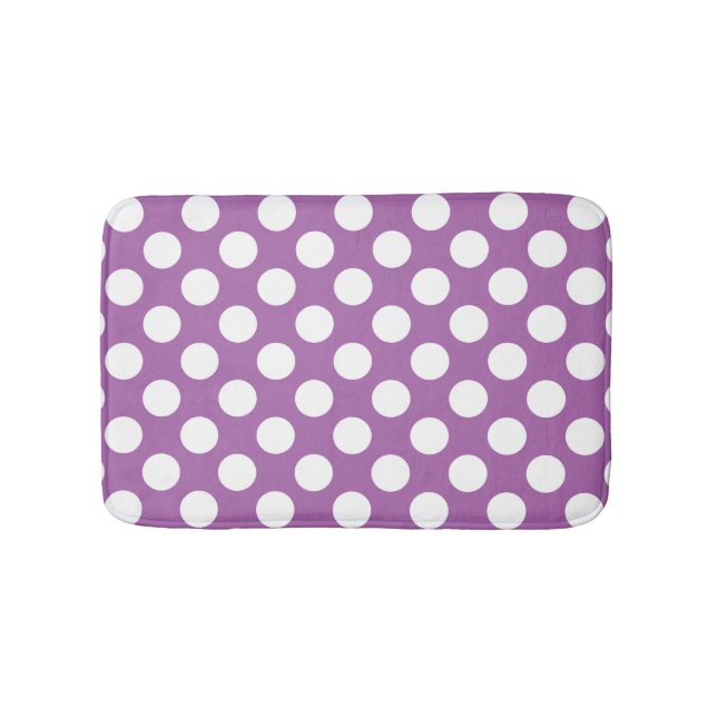 Lila och vita polka dots mönster badrumsmatta (Framsidan)