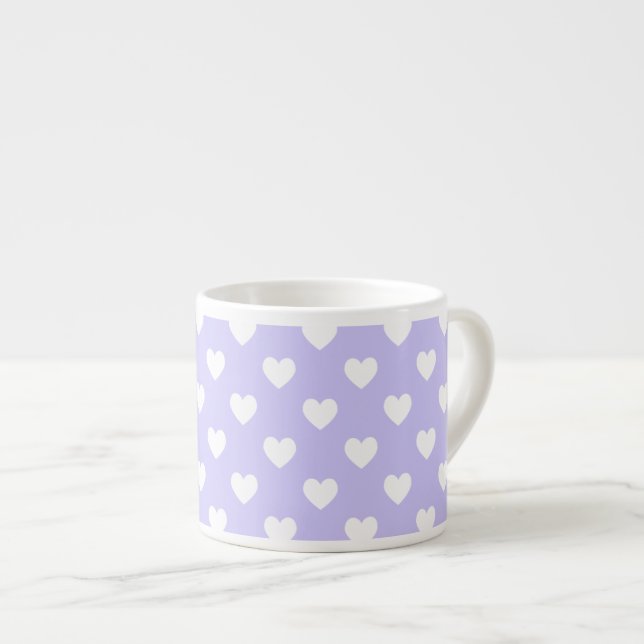 Lila och vita prickiga hjärtan espressomugg (Framsida höger)