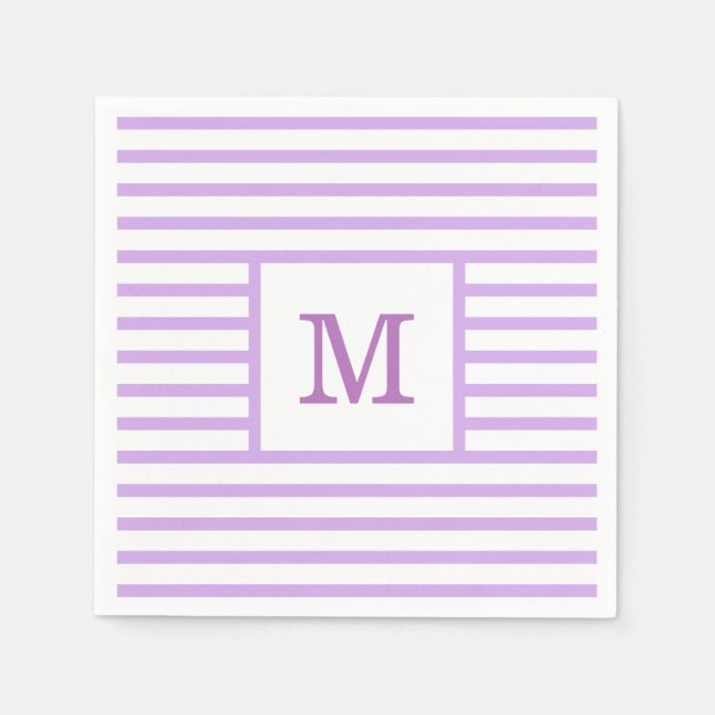 Lila och vita ränder anpassad monogram pappersservett (Framsidan)