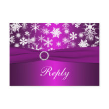 Lila och vita snöflingor Bröllopsvarskort