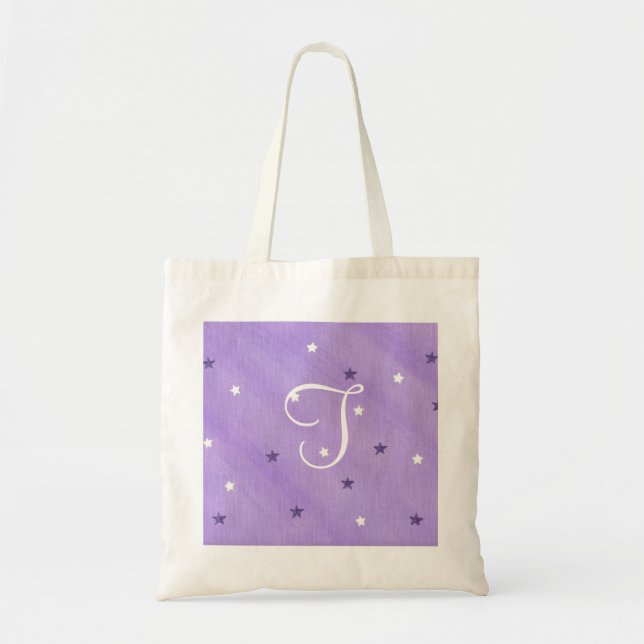 Lila och vita stjärnor, Monogram tote bags Tygkasse (Framsidan)