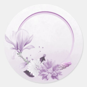 lila- och vitblommor runt klistermärke