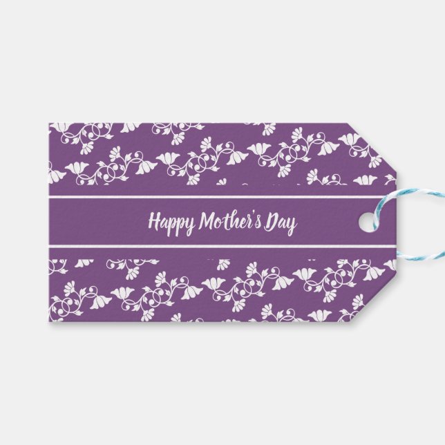 Lila och vitblommor vid lycklig Mors dag Presentetikett (Framsidan (Horisontell))
