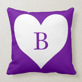 Lila - och vithjärtmonogram kudde