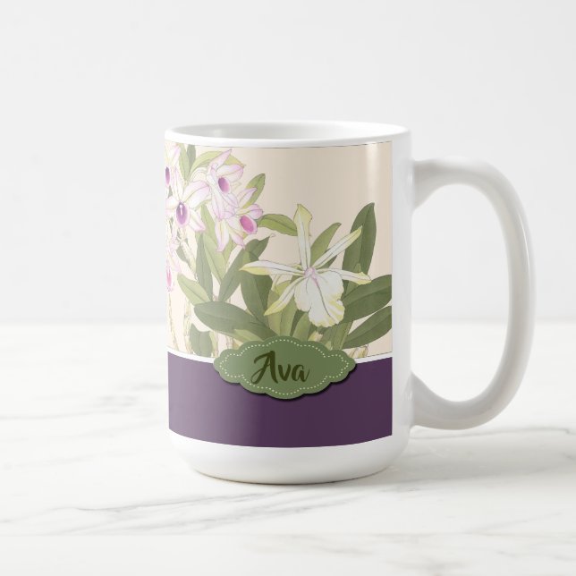 Lila och vitorkid Personlig mugg (Höger)