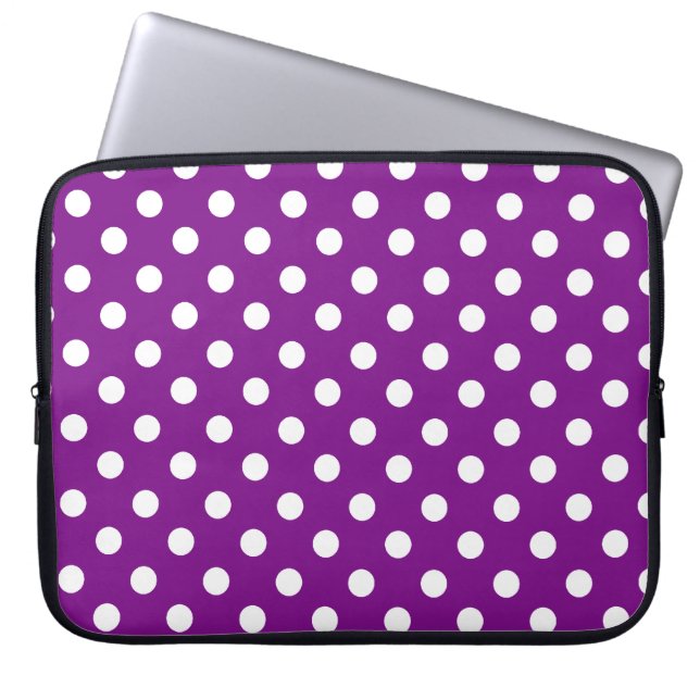 Lila- och vitpolkaen pricker laptop sleeve (Framsidan)