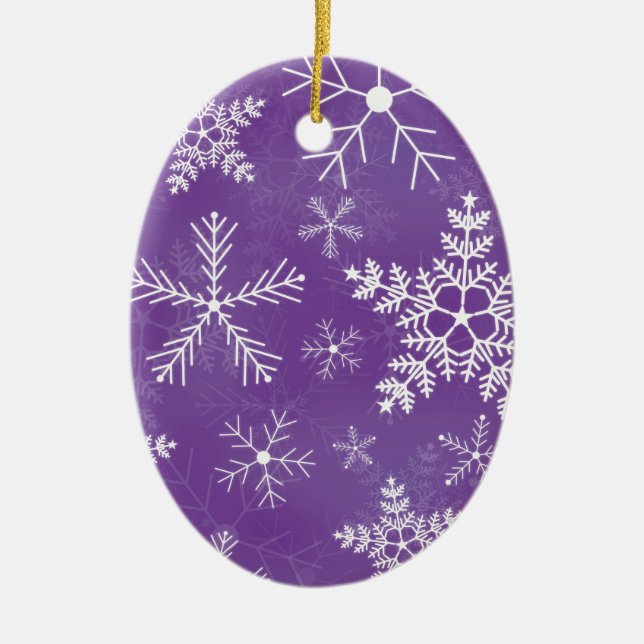 Lila- och vitSnowflakemönster Julgransprydnad Keramik (Framsidan)
