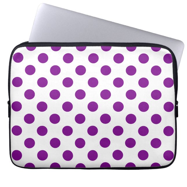 Lila och vitt polka dots laptop sleeve (Framsidan)