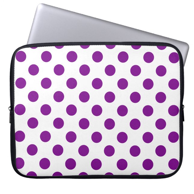 Lila och vitt polka dots laptop sleeve (Framsidan)