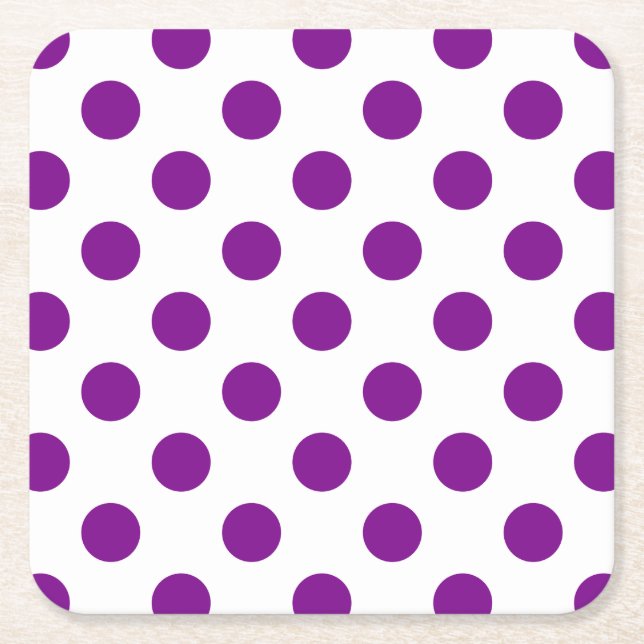 Lila och vitt polka dots underlägg papper kvadrat (Framsidan)