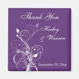 Lila- och White Blommigt-bröllopsfavoritmagnet Magnet