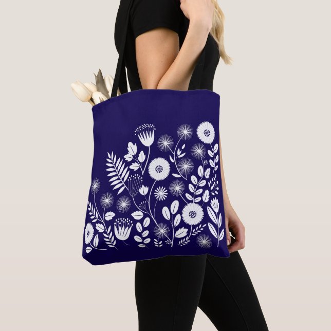 Lila och White Boho Wildblomma Tygkasse (Närbild)