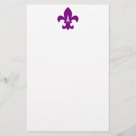 Lila och White Fleur de Lis Monogram Brevpapper