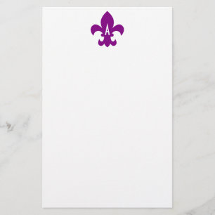 Lila och White Fleur de Lis Monogram Brevpapper