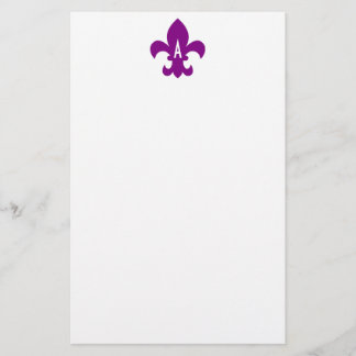 Lila och White Fleur de Lis Monogram Brevpapper