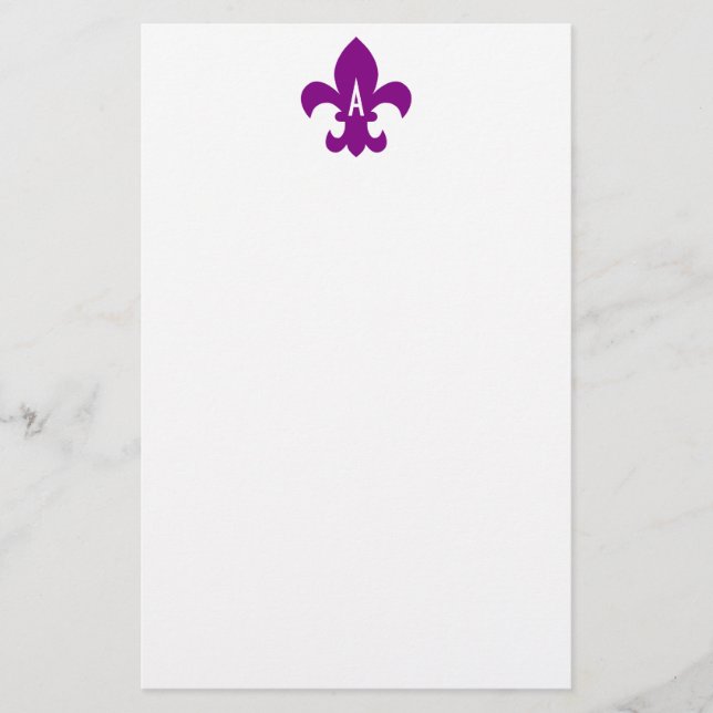 Lila och White Fleur de Lis Monogram Brevpapper (Framsida)