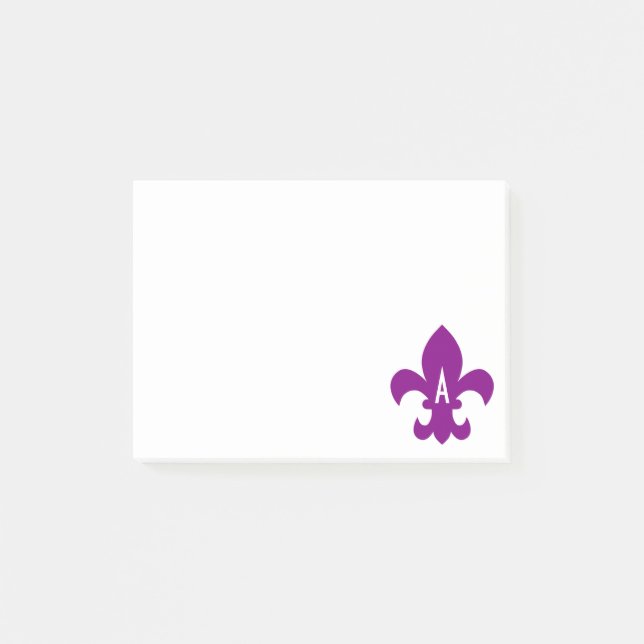 Lila och White Fleur de Lis Monogram Post-it Block (Framsida)