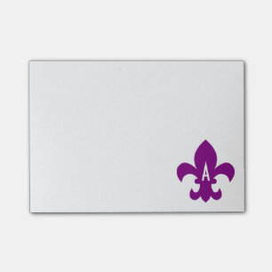 Lila och White Fleur de Lis Monogram Post-it Block