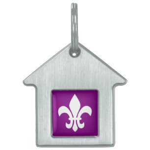 Lila och White Fleur de Lys Namnbricka Husdjur