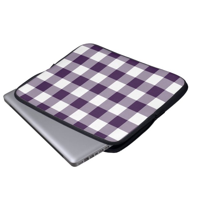 Lila och White Gingham Mönster Laptop Sleeve (Framre botten)