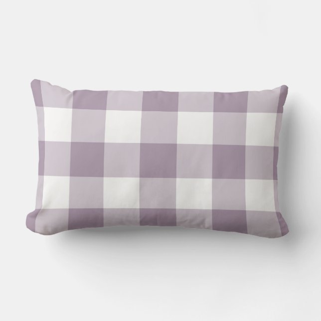 Lila och White Gingham Mönster Lumbarkudde (Framsida)