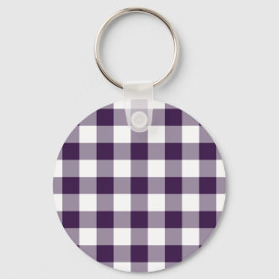 Lila och White Gingham Mönster Nyckelring