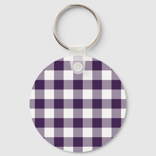 Lila och White Gingham Mönster Nyckelring (Framsida)