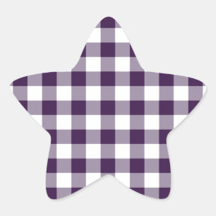 Lila och White Gingham Mönster Stjärnformat Klistermärke