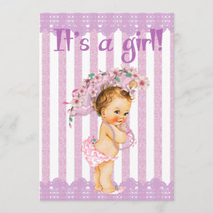 Lila och White Little Princess Baby Shower Invit Inbjudningar