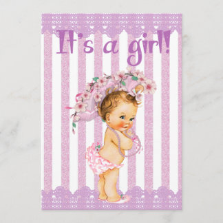 Lila och White Little Princess Baby Shower Invit Inbjudningar