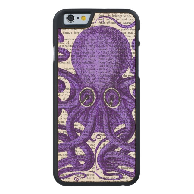 Lila Octopus Carved Wood iPhone Skal (Baksidan)