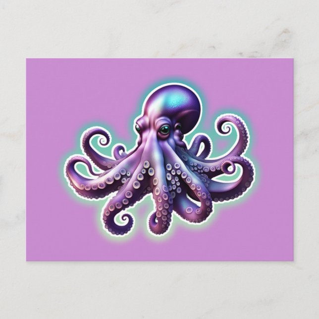 Lila Octopus Vykort (Framsida)