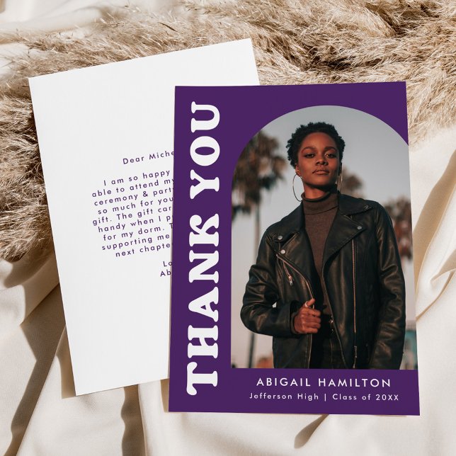 Lila Offset Arch Photo Studenten Tack Kort (Skapare uppladdad)